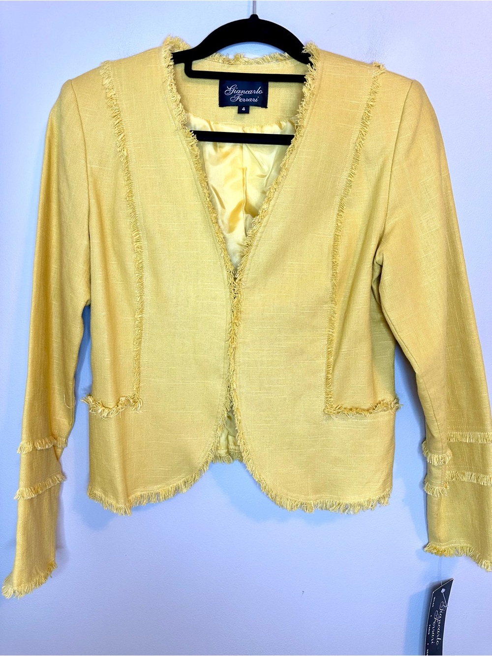Giancarlo Ferrari NWT Yellow Linen Blend Fringe Blazer Jacket Size 4